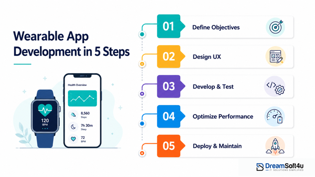 Wearable app development in 5 steps — infographic